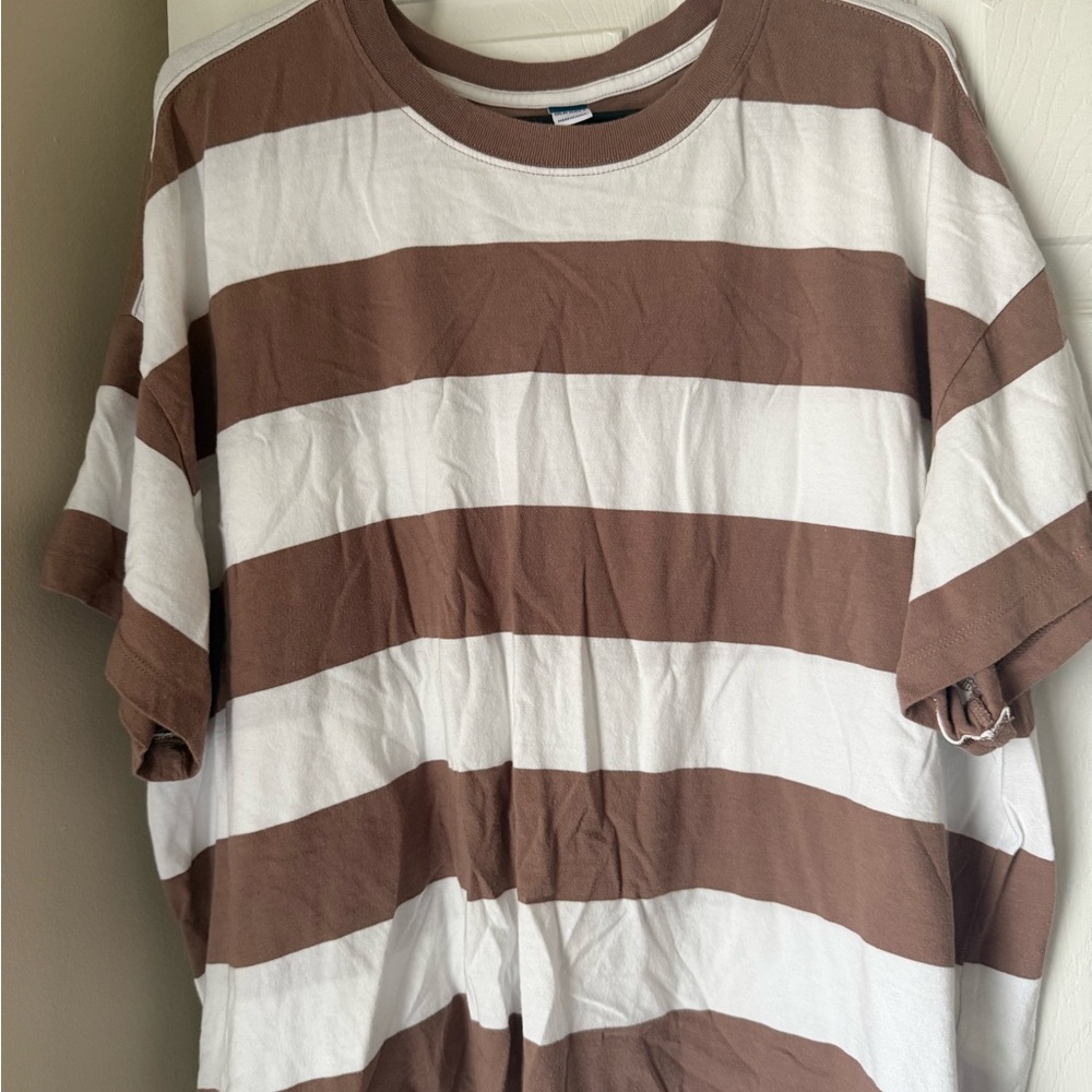 Old Navy Short Sleeve Shirt - Brown and White Stripes
